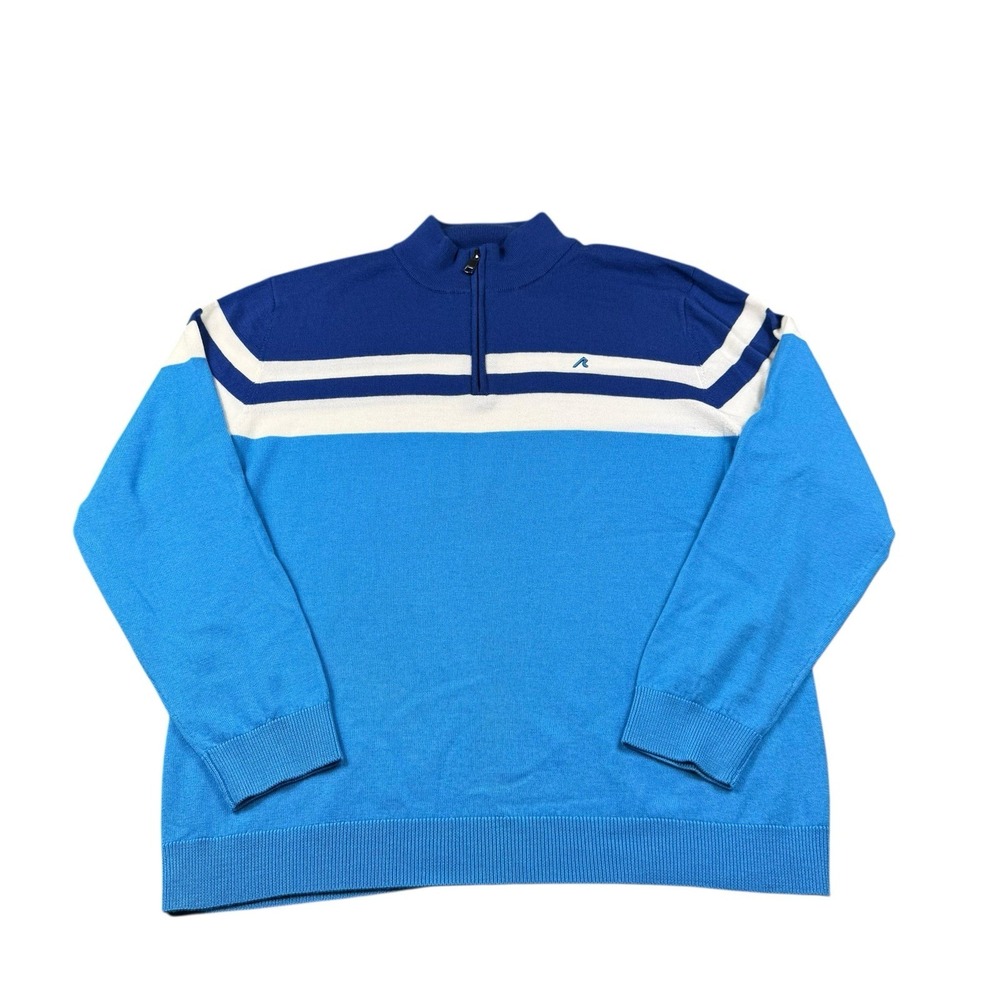 Redvanly Blue White Merino Wool 1/2 Zip Golf Pullover Mens Large L